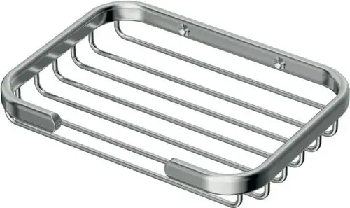 Wandhängender Seifenkorb aus Chrom von Ideal Standard. Das Produkt hat eine rechteckige Form mit Streben und zwei Befestigungslöchern zur Montage an der Wand.